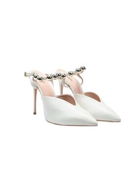 Shutz Brand White Beaded Strap Pointed-Toe Stiletto Pumps